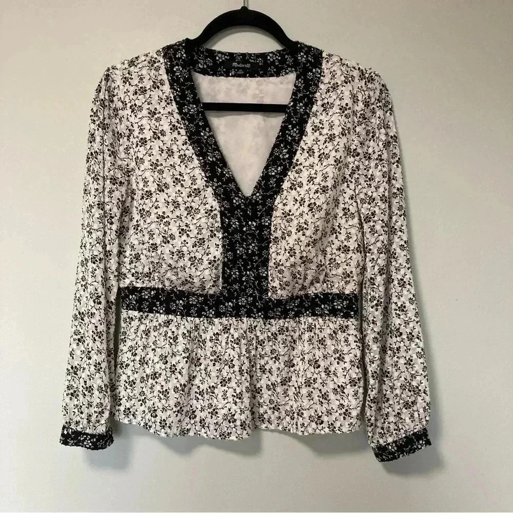 Madewell white black  floral blouse